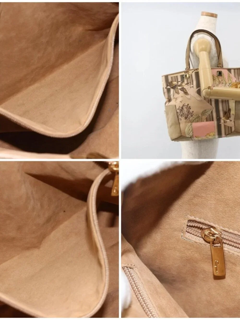 Salvatore Ferragamo Tote Bag Canvas Beige Gold Auth BA11639